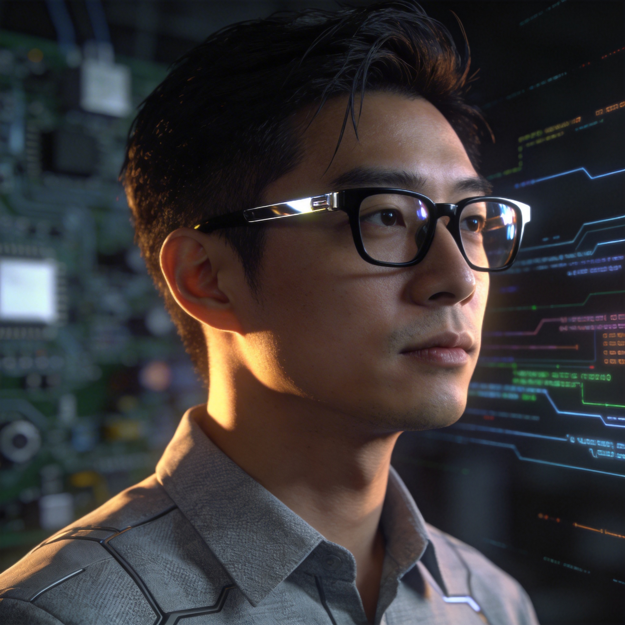 生成一个 AI 科技博主的头像

高质量，专业摄影，细节丰富